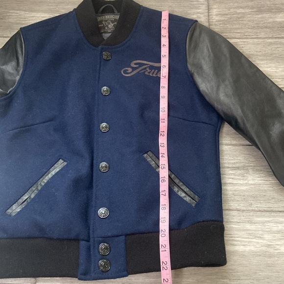 True Religion Richie Varsity Letterman Bomber Jacket Women's M | Black & Blue - Picture 16 of 16